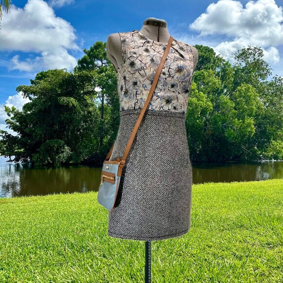 MICHAEL Michael Kors MK Kempton Powder Blue Nylon & Brown Leather Crossbody Bag - Picture 3 of 14